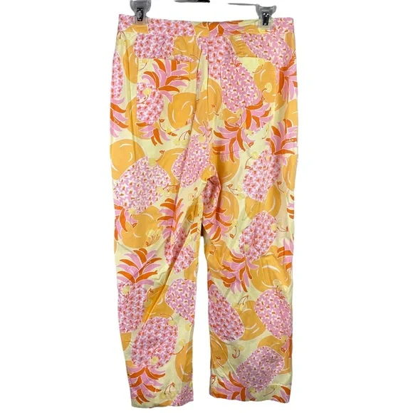Lilly Pulitzer pineapple print cotton cropped pants yellow & pink 6 - Picture 2 of 11
